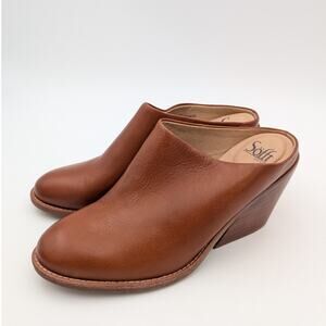 Sofft Tasha Heeled Mules Clogs Women's Leather Cognac Brown Size US8.5M EU39